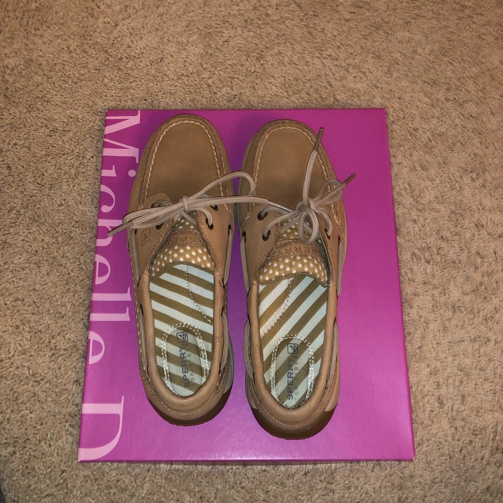 Tan Sperrys w/ Polka Dots